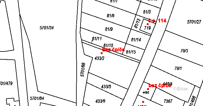 Hrádek 47485957 na parcele st. 433/2 v KÚ Hrádek u Znojma, Katastrální mapa