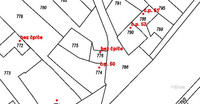 Týnec 49140957 na parcele st. 776 v KÚ Týnec na Moravě, Katastrální mapa