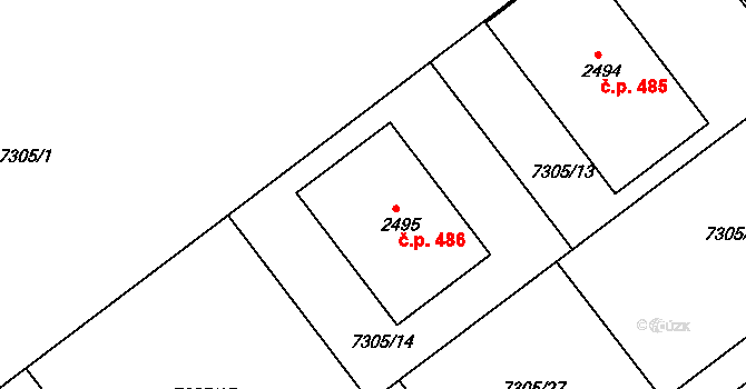 Telč-Štěpnice 486, Telč na parcele st. 2495 v KÚ Telč, Katastrální mapa