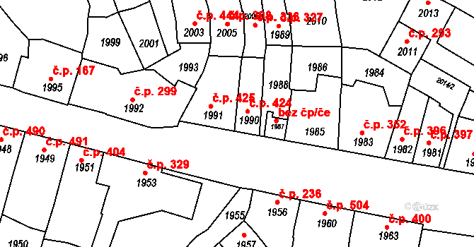 Bučovice 424 na parcele st. 1990 v KÚ Bučovice, Katastrální mapa