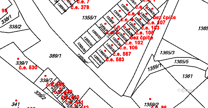 Rumburk 1 583, Rumburk na parcele st. 1355/43 v KÚ Rumburk, Katastrální mapa