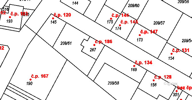 Dolany nad Vltavou 186 na parcele st. 267 v KÚ Dolany u Prahy, Katastrální mapa