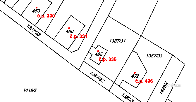 Lipová 335 na parcele st. 465 v KÚ Lipová u Šluknova, Katastrální mapa
