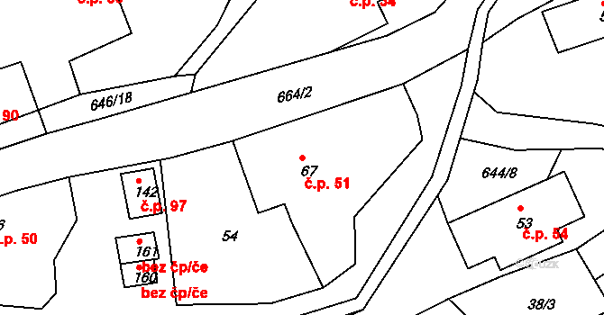 Bělý 51, Machov na parcele st. 67 v KÚ Bělý, Katastrální mapa