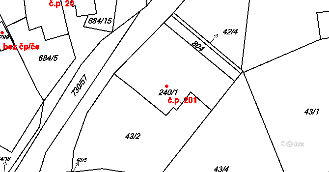 Trnová 201 na parcele st. 240/1 v KÚ Trnová u Plzně, Katastrální mapa