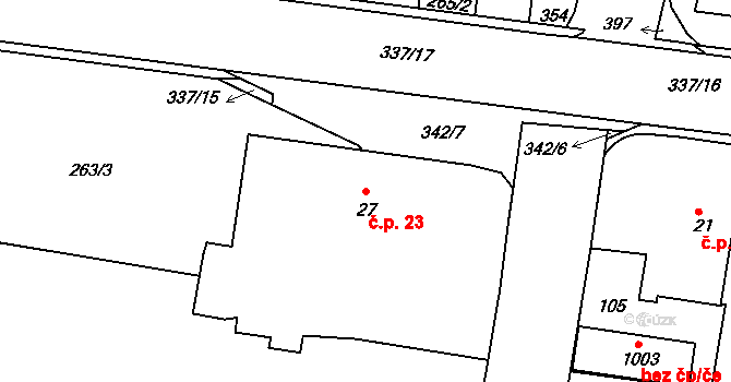 Popkovice 23, Pardubice na parcele st. 27 v KÚ Popkovice, Katastrální mapa