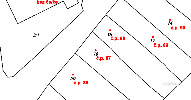 Olešnice 87 na parcele st. 19 v KÚ Olešnice na Moravě, Katastrální mapa