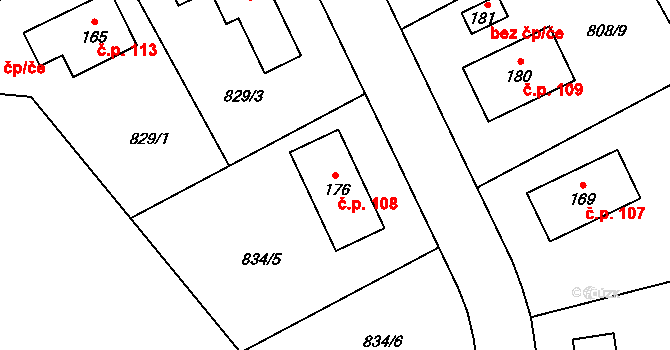 Nebahovy 108 na parcele st. 176 v KÚ Nebahovy, Katastrální mapa