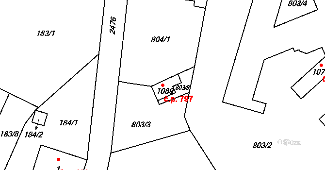 Lučany nad Nisou 797 na parcele st. 1089 v KÚ Lučany nad Nisou, Katastrální mapa