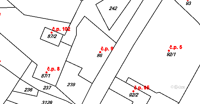Lukavec 9, Fulnek na parcele st. 86 v KÚ Lukavec u Bílovce, Katastrální mapa