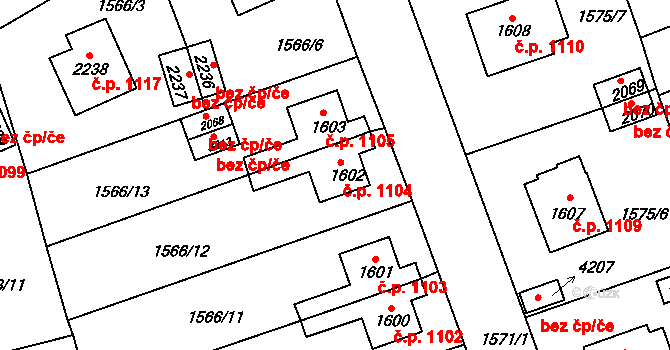 Humpolec 1104 na parcele st. 1602 v KÚ Humpolec, Katastrální mapa