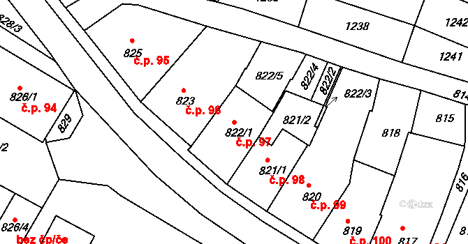Kamenice nad Lipou 97 na parcele st. 822/1 v KÚ Kamenice nad Lipou, Katastrální mapa
