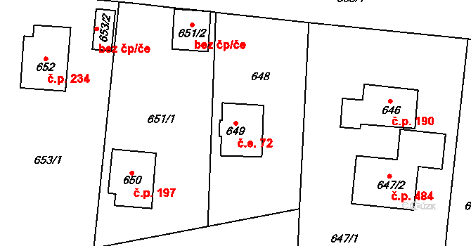 Senec 72, Zruč-Senec na parcele st. 649 v KÚ Senec u Plzně, Katastrální mapa