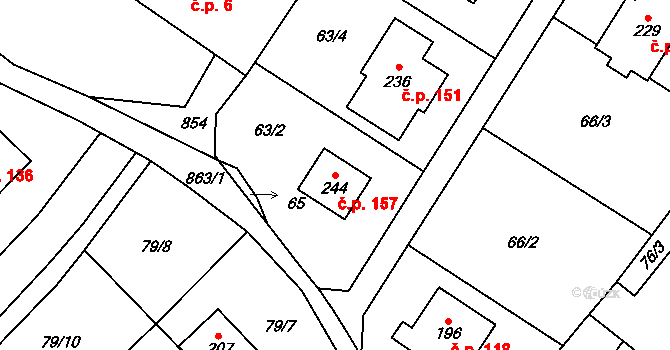 Čavisov 157 na parcele st. 244 v KÚ Čavisov, Katastrální mapa