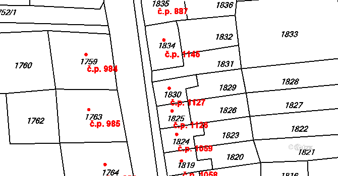 Vejprty 1127 na parcele st. 1830 v KÚ Vejprty, Katastrální mapa