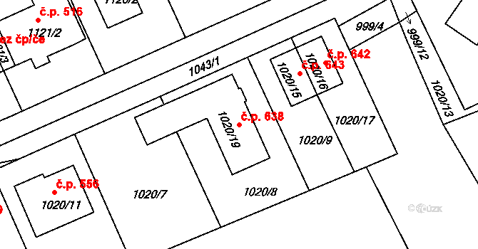 Liberec XI-Růžodol I 638, Liberec na parcele st. 1020/19 v KÚ Růžodol I, Katastrální mapa