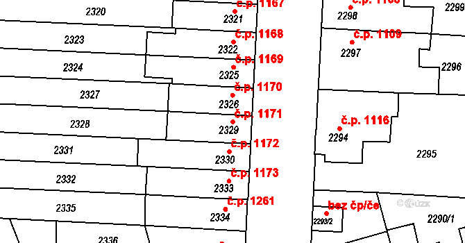 Louny 1171 na parcele st. 2329 v KÚ Louny, Katastrální mapa