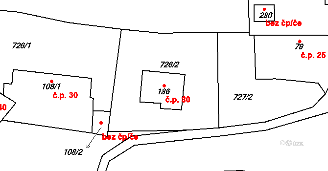 Dolní Březinka 80, Světlá nad Sázavou na parcele st. 186 v KÚ Dolní Březinka, Katastrální mapa