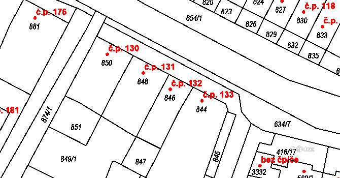 Rychlov 132, Bystřice pod Hostýnem na parcele st. 846 v KÚ Rychlov u Bystřice pod Hostýnem, Katastrální mapa