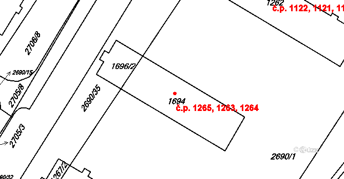 Bystřice pod Hostýnem 1263,1264,1265 na parcele st. 1694 v KÚ Bystřice pod Hostýnem, Katastrální mapa