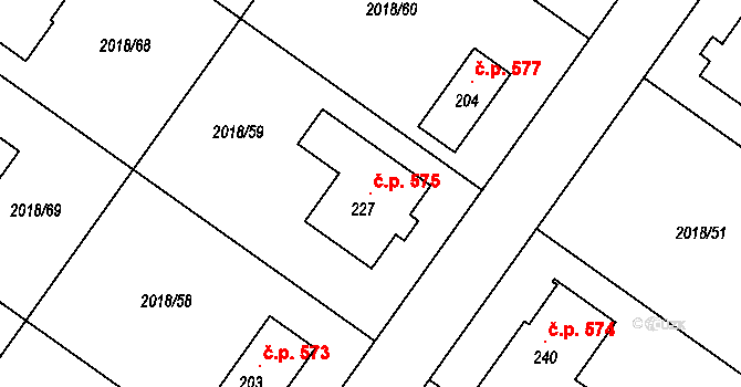 Chlupice 575, Hostěradice na parcele st. 227 v KÚ Chlupice, Katastrální mapa