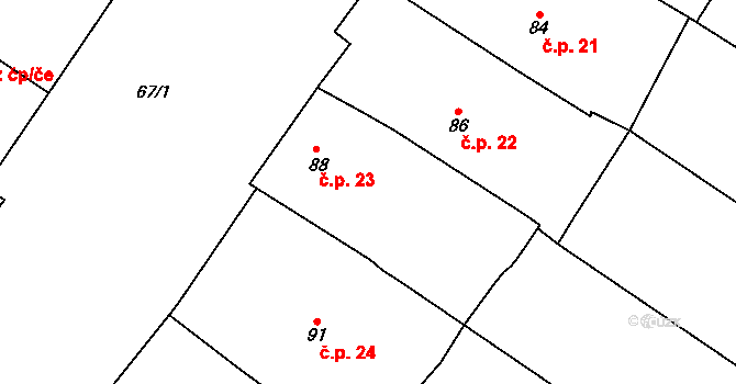 Derflice 23, Znojmo na parcele st. 88 v KÚ Derflice, Katastrální mapa