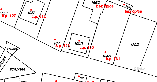 Hrádek 130 na parcele st. 165/1 v KÚ Hrádek u Znojma, Katastrální mapa