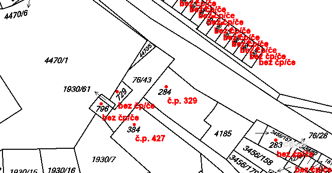 Hrušovany nad Jevišovkou 329 na parcele st. 284 v KÚ Hrušovany nad Jevišovkou, Katastrální mapa