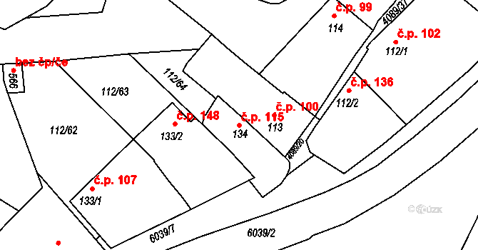 Únanov 115 na parcele st. 134 v KÚ Únanov, Katastrální mapa