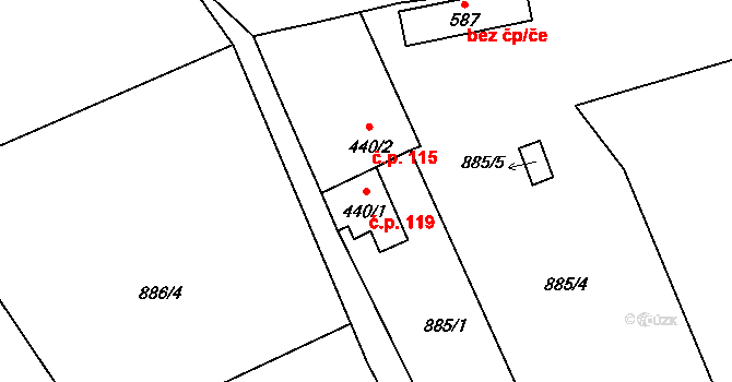 Alšovice 119, Pěnčín na parcele st. 440/1 v KÚ Alšovice, Katastrální mapa