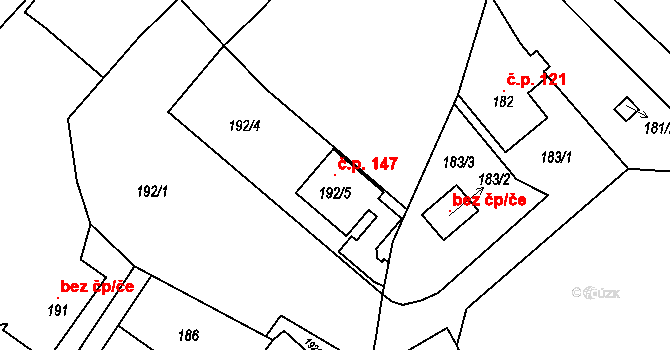 Vítovice 147, Rousínov na parcele st. 192/5 v KÚ Vítovice, Katastrální mapa