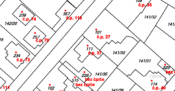 Pakoměřice 37, Bořanovice na parcele st. 111 v KÚ Bořanovice, Katastrální mapa