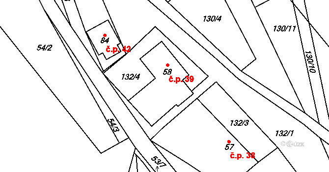 Dražetice 39, Borotice na parcele st. 58 v KÚ Dražetice II, Katastrální mapa