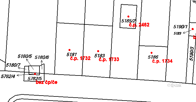 Pod Bezručovým vrchem 1733, Krnov na parcele st. 5183 v KÚ Krnov-Horní Předměstí, Katastrální mapa