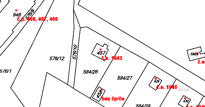 Olešovice 1943, Kamenice na parcele st. 457 v KÚ Ládví, Katastrální mapa