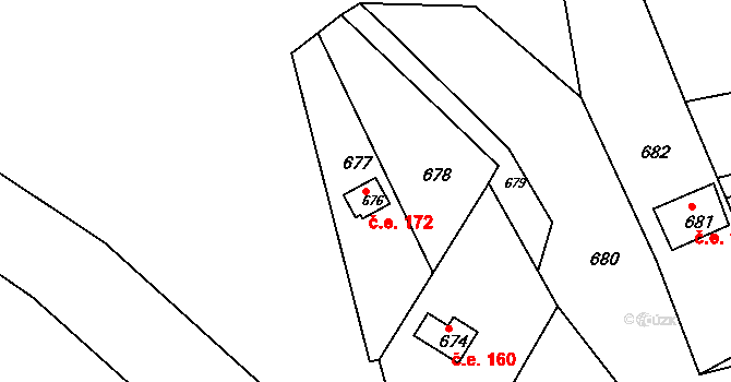 Žižlavice 172, Blansko na parcele st. 676 v KÚ Těchov, Katastrální mapa