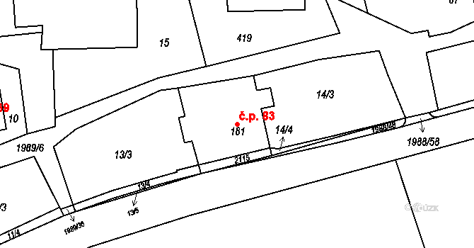 Kamenec u Poličky 83 na parcele st. 181 v KÚ Kamenec u Poličky, Katastrální mapa