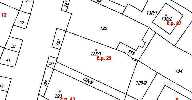 Lazce 22, Troubelice na parcele st. 125/1 v KÚ Lazce u Troubelic, Katastrální mapa