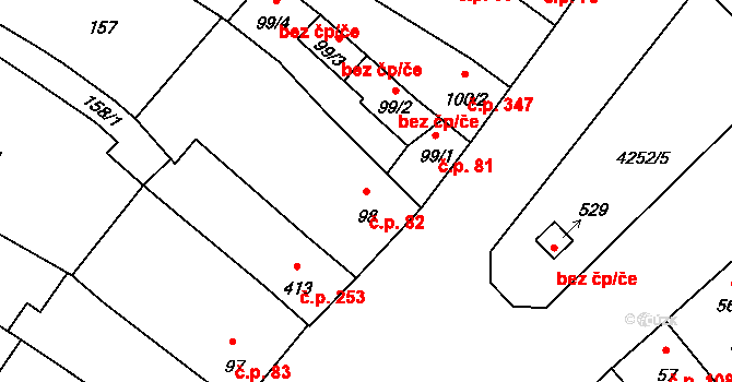Kardašova Řečice 82 na parcele st. 98 v KÚ Kardašova Řečice, Katastrální mapa