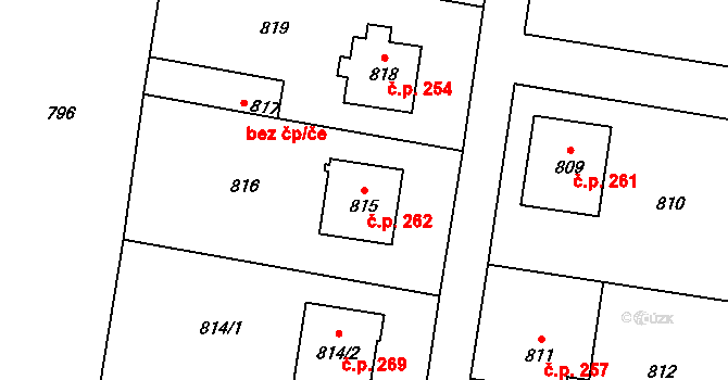 Semice 262 na parcele st. 815 v KÚ Semice nad Labem, Katastrální mapa