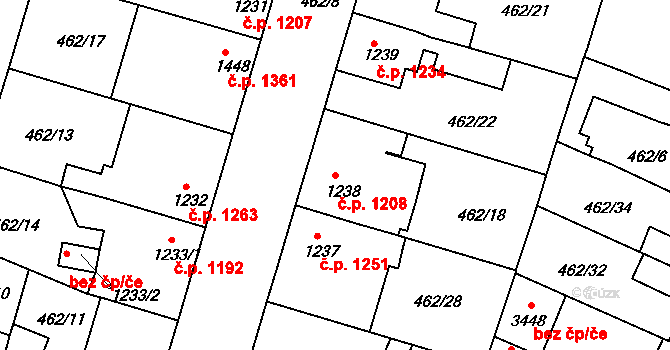 Lysá nad Labem 1208 na parcele st. 1238 v KÚ Lysá nad Labem, Katastrální mapa
