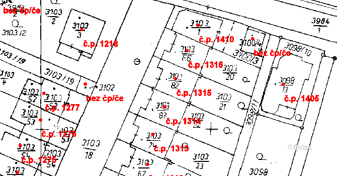 Poděbrady III 1315, Poděbrady na parcele st. 3103/82 v KÚ Poděbrady, Katastrální mapa