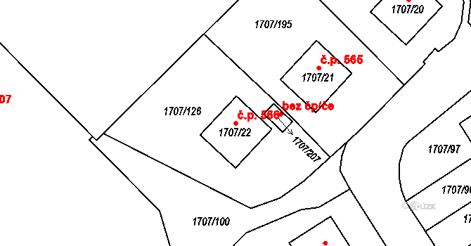 Miřetice u Klášterce nad Ohří 566, Klášterec nad Ohří na parcele st. 1707/22 v KÚ Miřetice u Klášterce nad Ohří, Katastrální mapa
