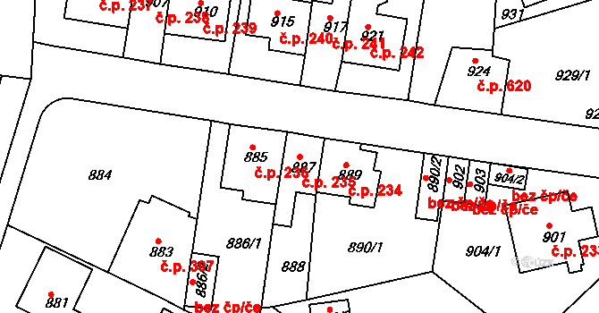 Proboštov 235 na parcele st. 887 v KÚ Proboštov u Teplic, Katastrální mapa