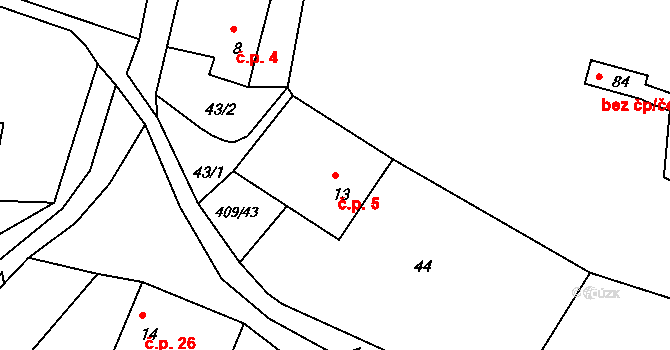 Kornice 5, Litomyšl na parcele st. 13 v KÚ Kornice, Katastrální mapa