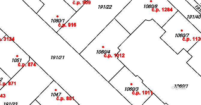 Břeclav 1012 na parcele st. 1060/4 v KÚ Břeclav, Katastrální mapa