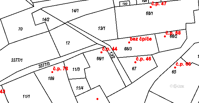 Ločenice 44 na parcele st. 66/1 v KÚ Ločenice, Katastrální mapa