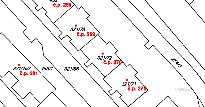 Prosetice 270, Teplice na parcele st. 321/72 v KÚ Prosetice, Katastrální mapa