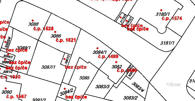 Teplice 1489 na parcele st. 3084/1 v KÚ Teplice, Katastrální mapa