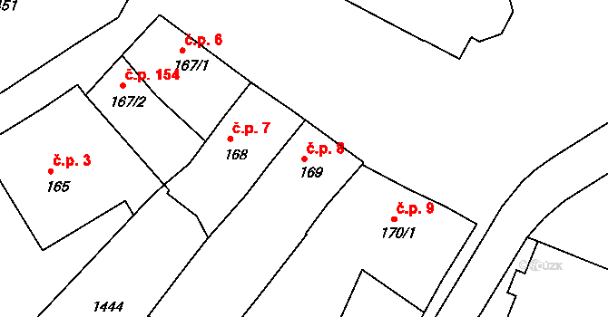 Strmilov 8 na parcele st. 169 v KÚ Strmilov, Katastrální mapa